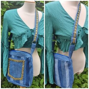 Denim y2k inspired ShoulderBag Upcycled Jeans Crossbody‎ Purse BohoChic handmade